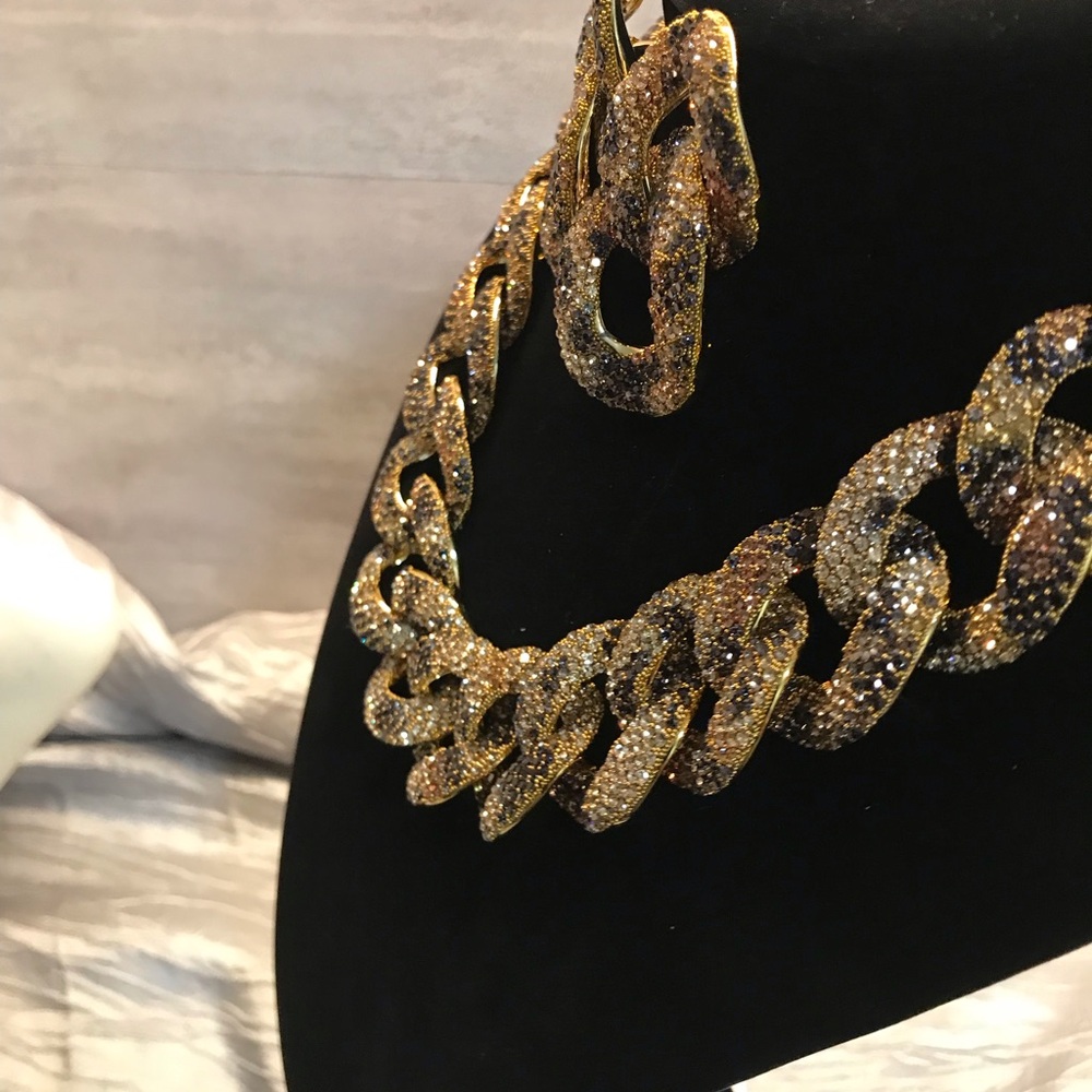 Gold and Black Statement Necklace and Earring Set - Picture 10 of 16